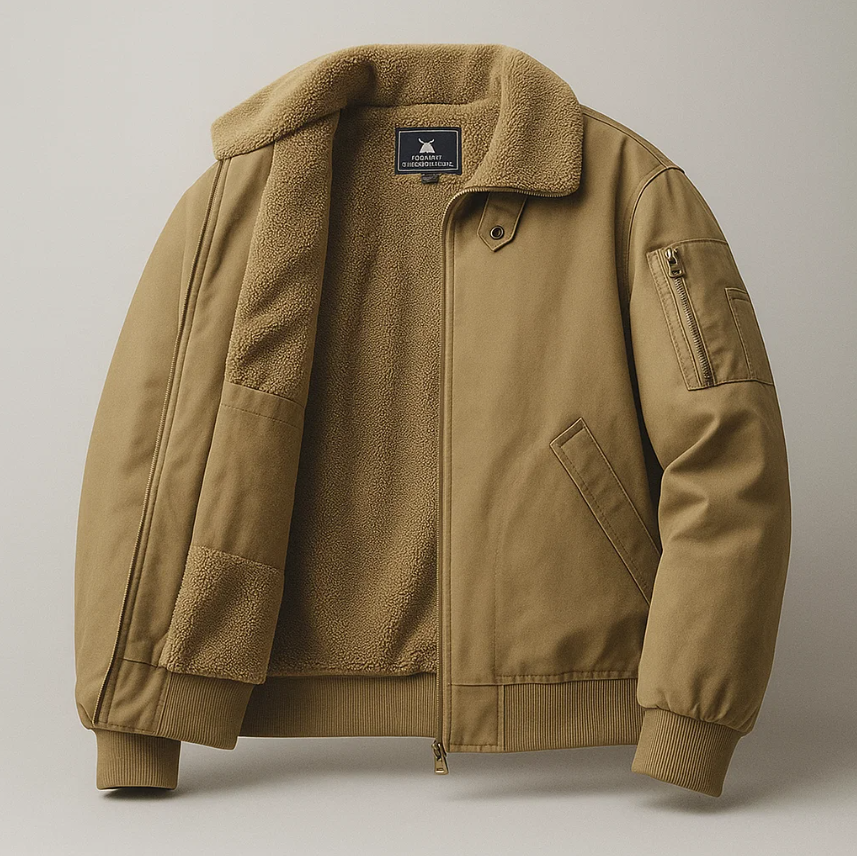Jas heren | Gevoerd bomberjack met fleece en ritssluiting