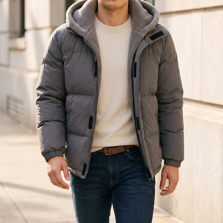 Jas heren | Gewatteerde winterjas met fleece capuchon