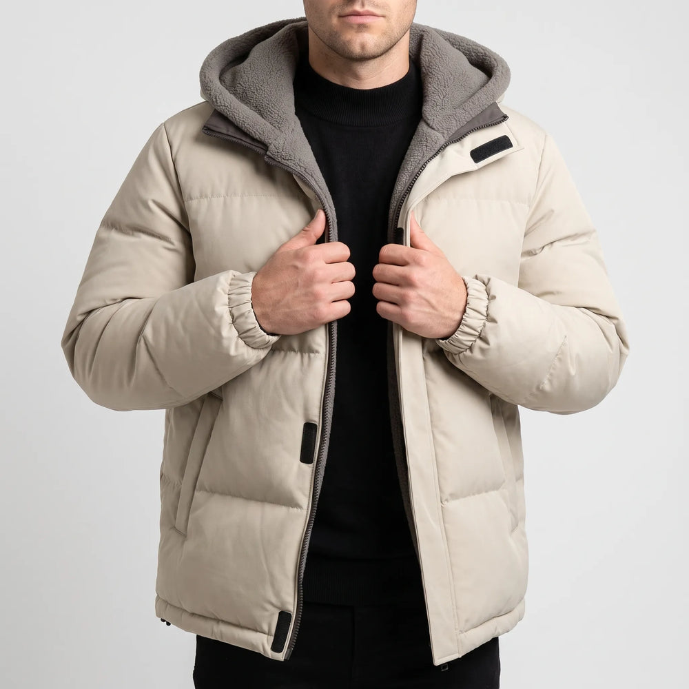Jas heren | Gewatteerde winterjas met fleece capuchon
