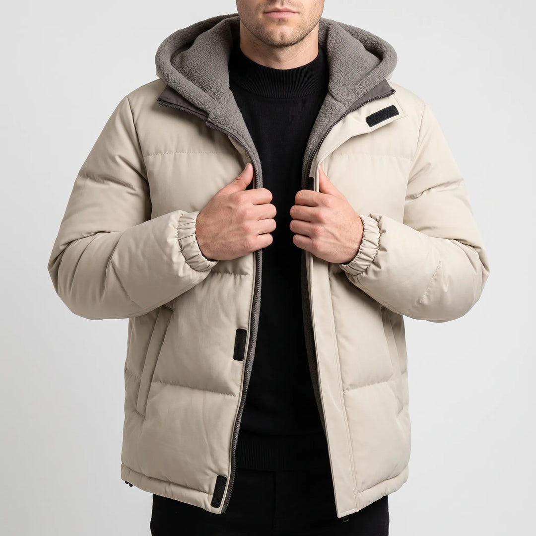 Jas heren | Gewatteerde winterjas met fleece capuchon