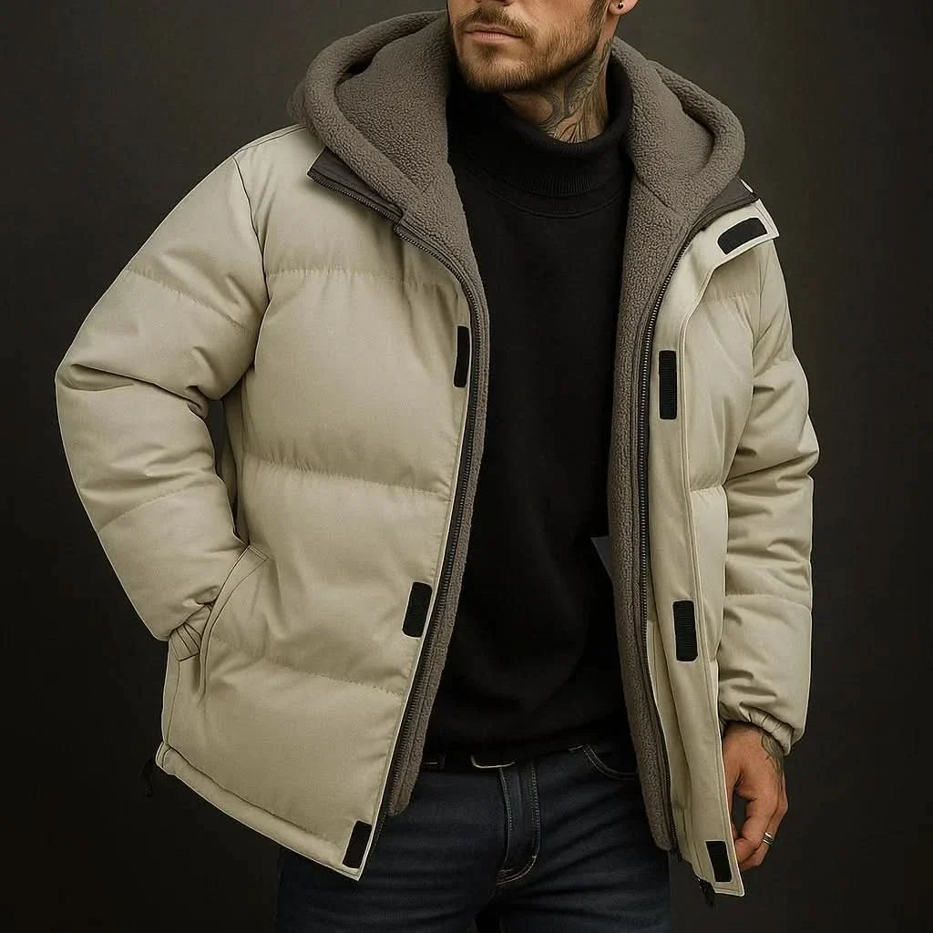 Jas heren | Gewatteerde winterjas met fleece capuchon