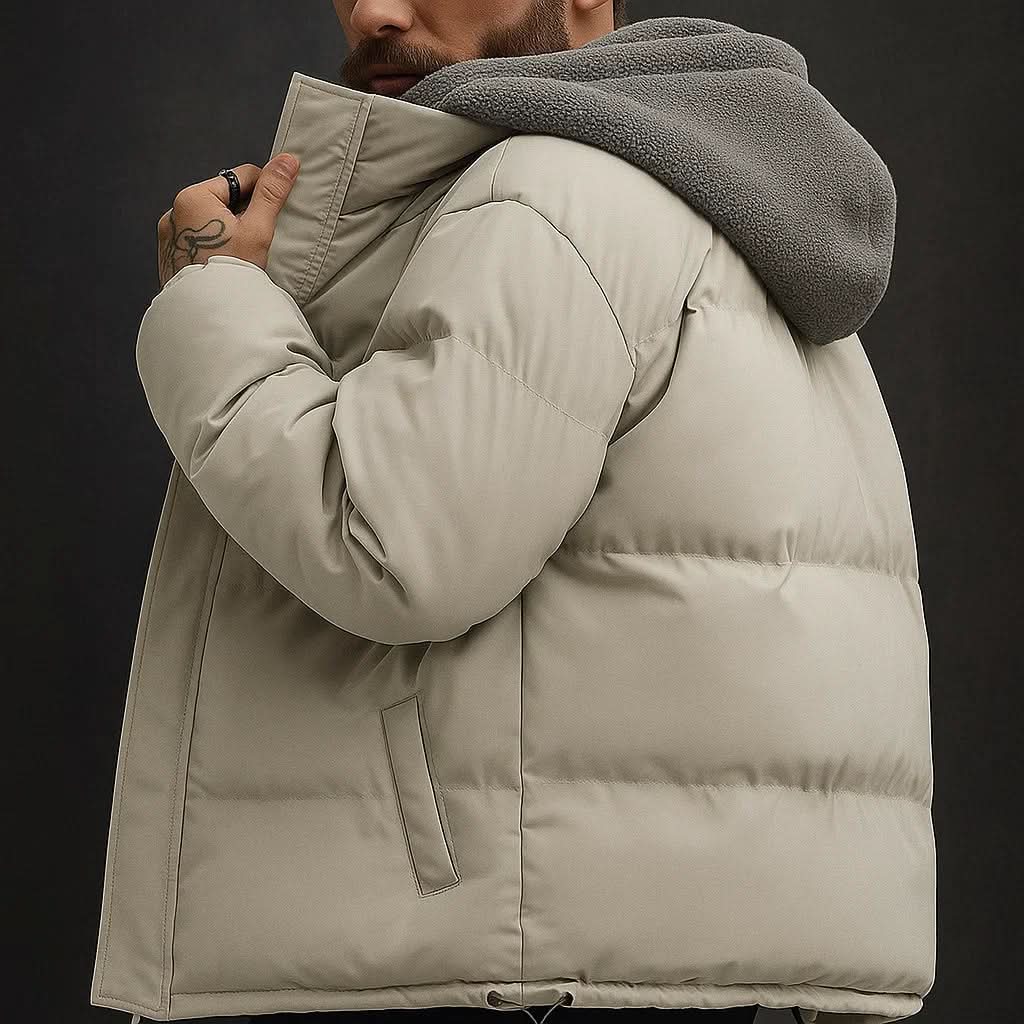 Jas heren | Gewatteerde winterjas met fleece capuchon