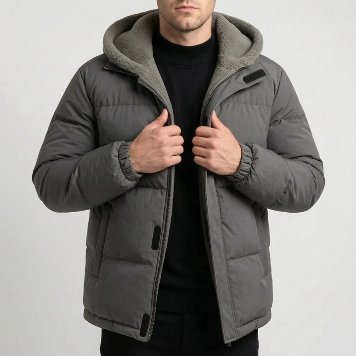 Jas heren | Gewatteerde winterjas met fleece capuchon