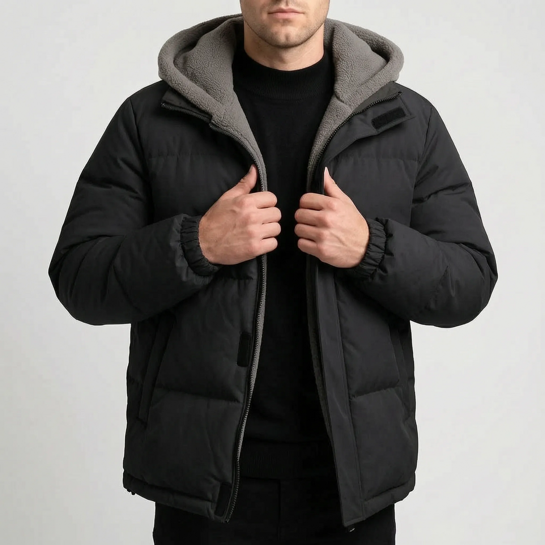 Jas heren | Gewatteerde winterjas met fleece capuchon