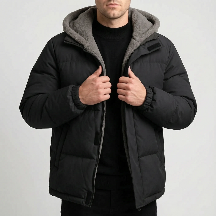 Jas heren | Gewatteerde winterjas met fleece capuchon