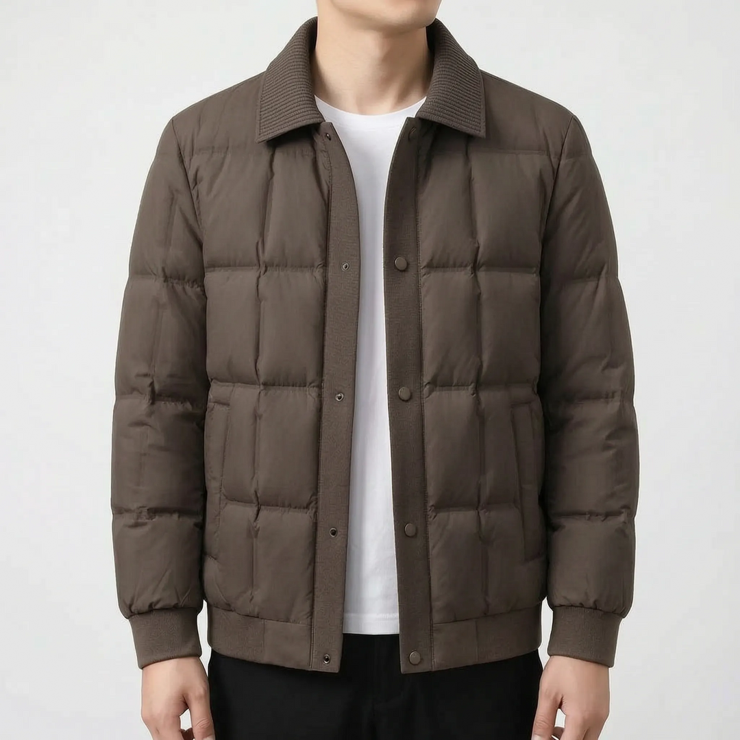 Jas heren | Gewatteerde winterjas met kraag en drukknopen