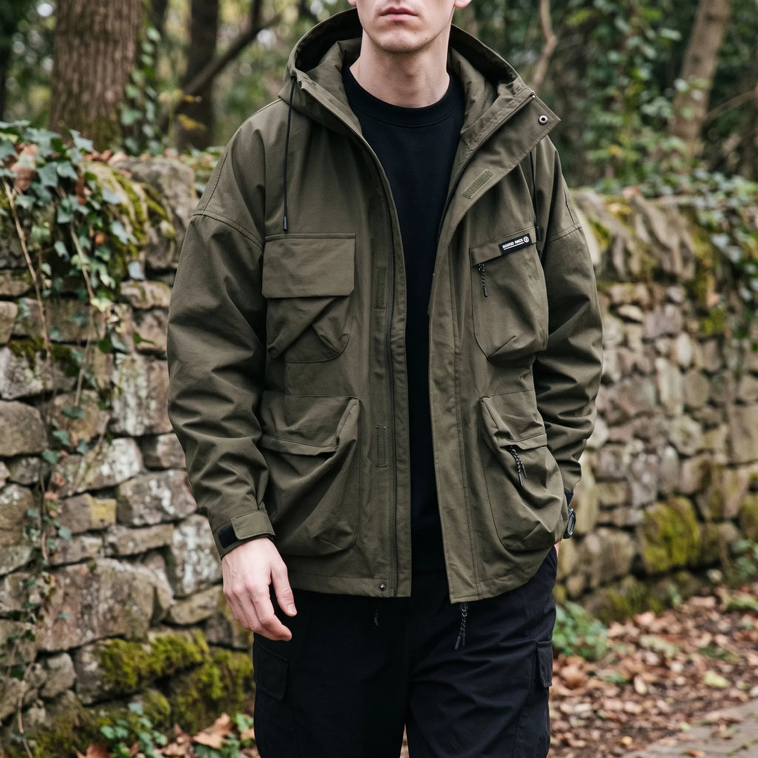 Jas heren | Outdoor jas met capuchon en cargozakken