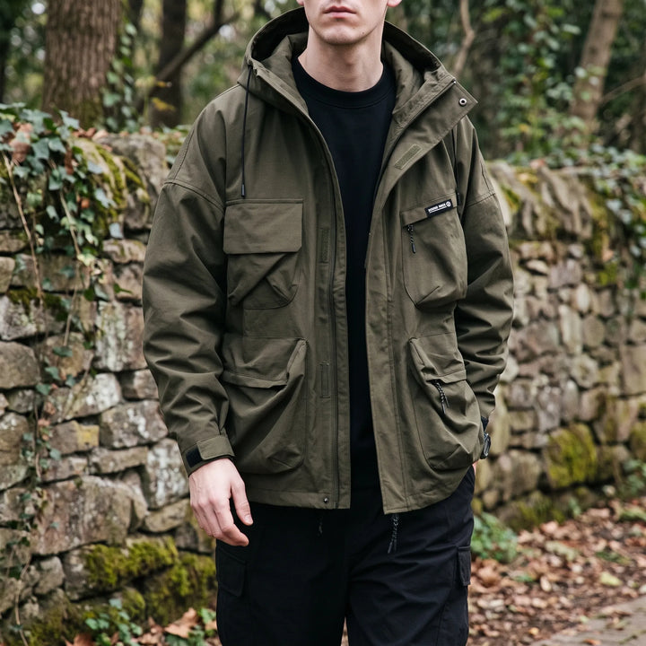 Jas heren | Outdoor jas met capuchon en cargozakken