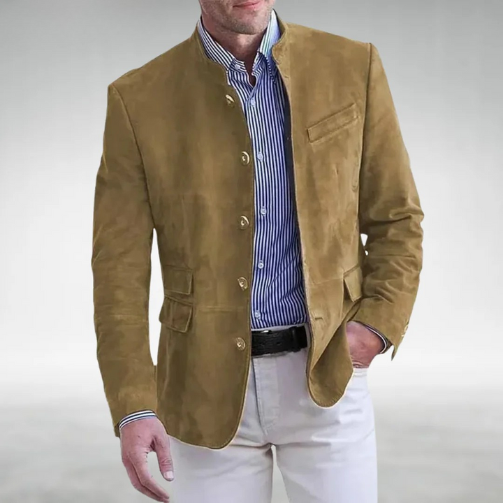 Jas heren | Suède look jasje met opstaande kraag en knopen