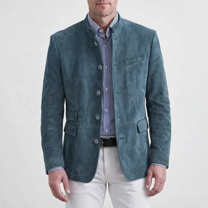 Jas heren | Suède look jasje met opstaande kraag en knopen