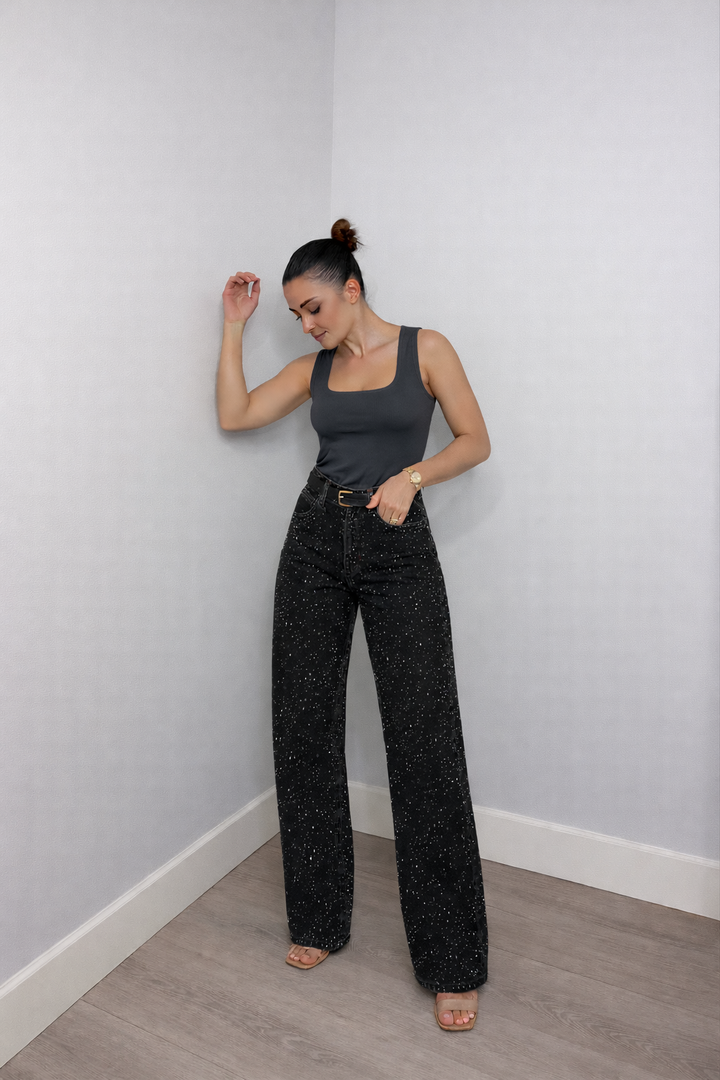 Jeans dames | High waist wide leg met glitter details