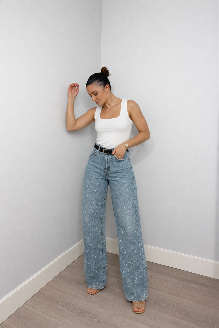 Jeans dames | High waist wide leg met glitter details