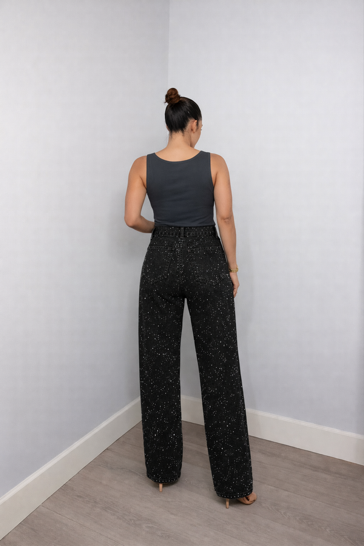 Jeans dames | High waist wide leg met glitter details