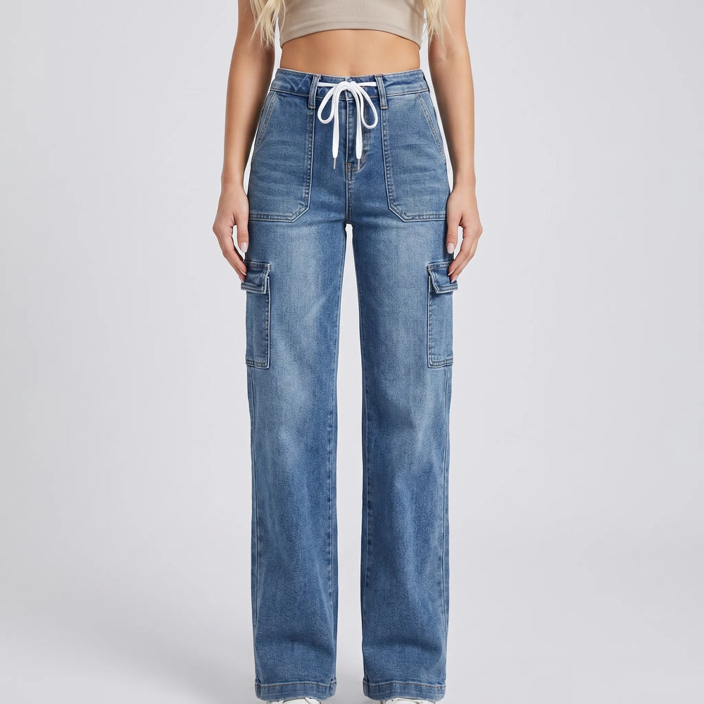 Jeans dames | Wide leg cargo jeans met hoge taille