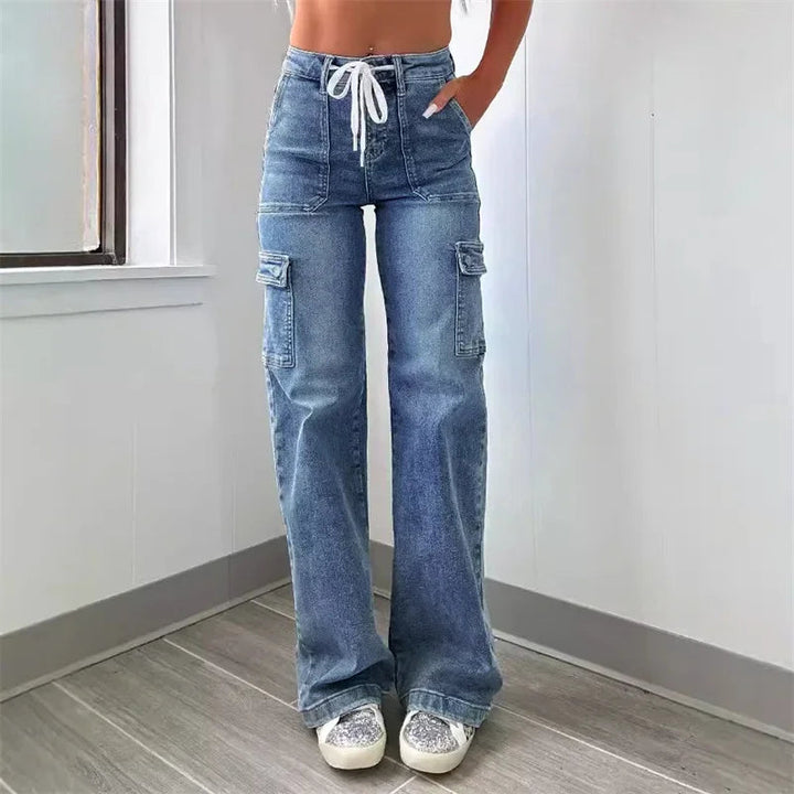 Jeans dames | Wide leg cargo jeans met hoge taille