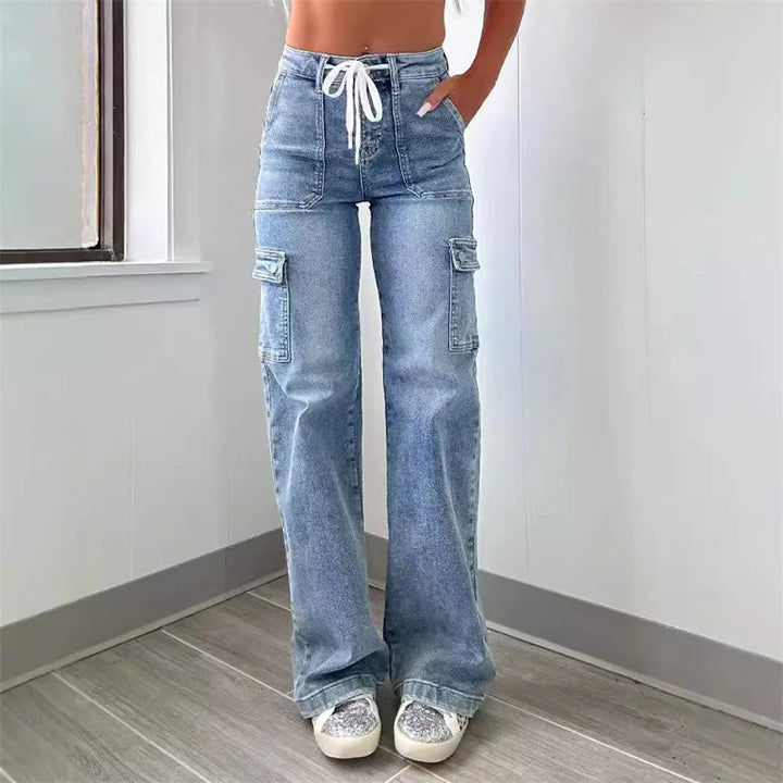 Jeans dames | Wide leg cargo jeans met hoge taille