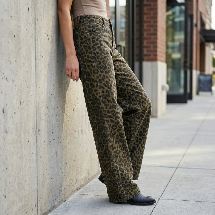 Jeans dames | Wide leg met luipaardprint