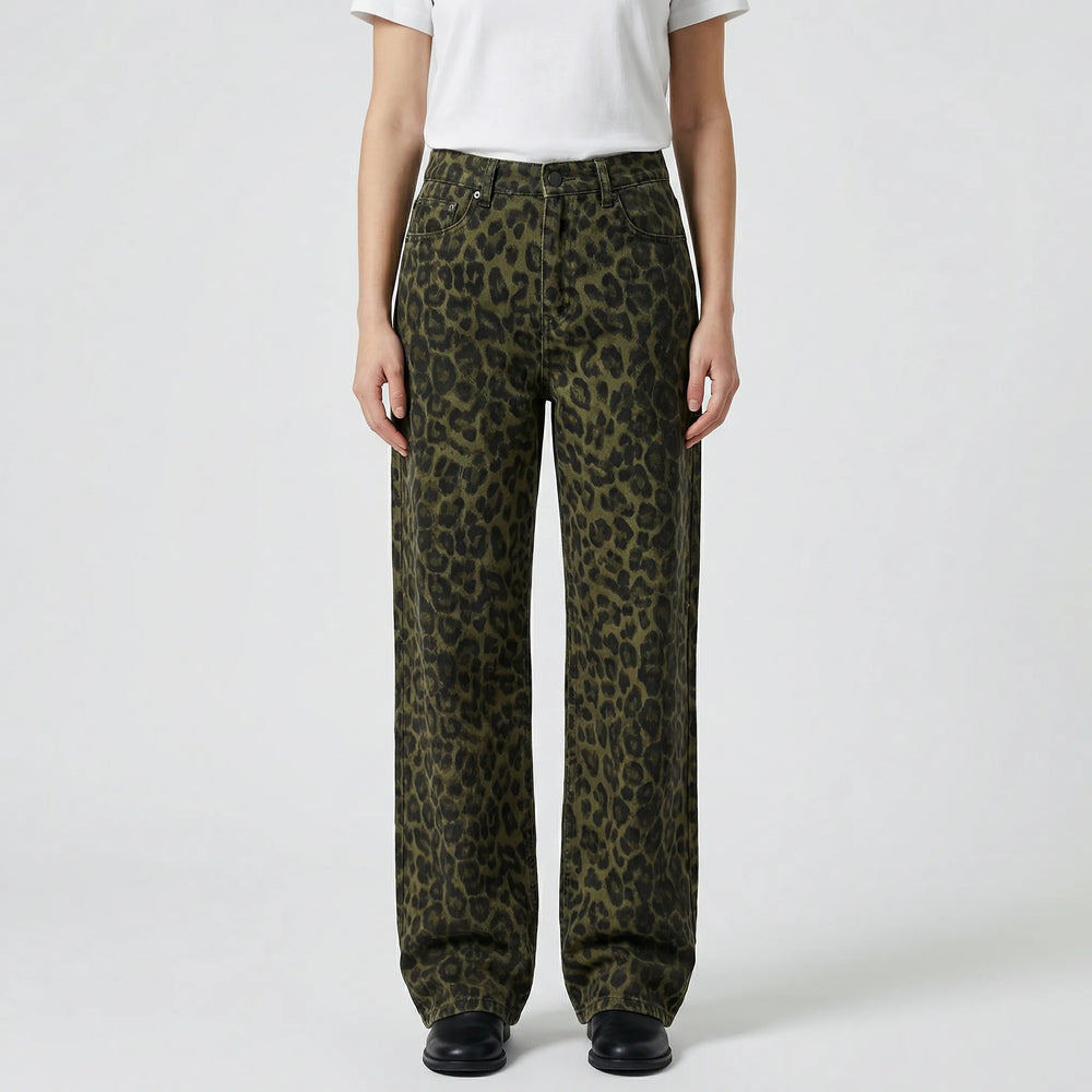Jeans dames | Wide leg met luipaardprint