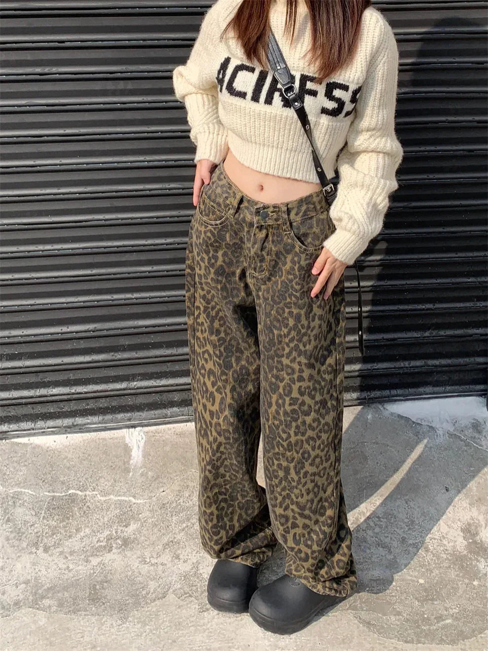 Jeans dames | Wide leg met luipaardprint
