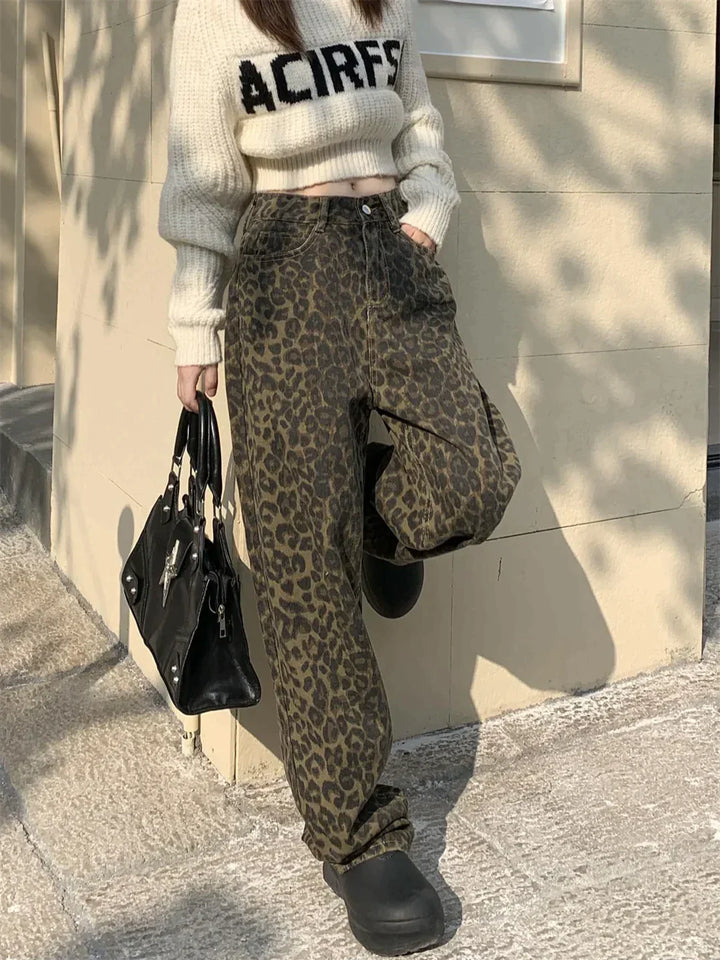 Jeans dames | Wide leg met luipaardprint