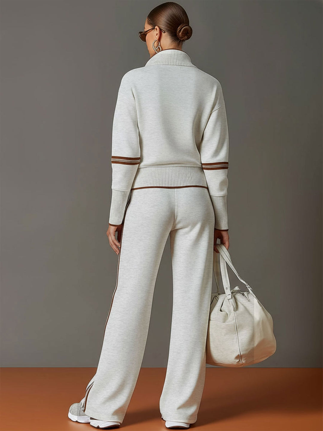Jogging set dames | Half zip sweater loungewear met wijde broek