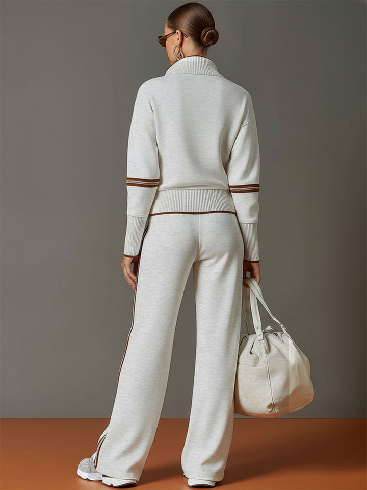 Jogging set dames | Half zip sweater loungewear met wijde broek