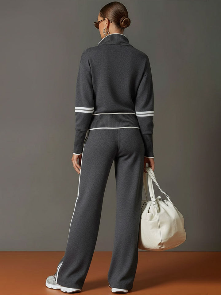 Jogging set dames | Half zip sweater loungewear met wijde broek