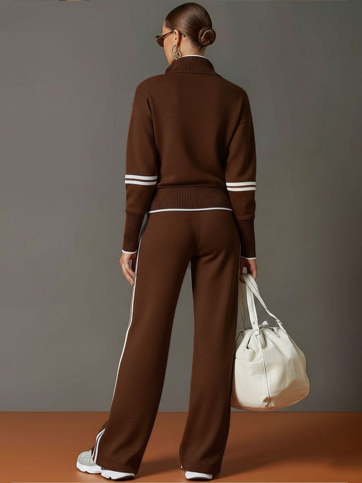Jogging set dames | Half zip sweater loungewear met wijde broek
