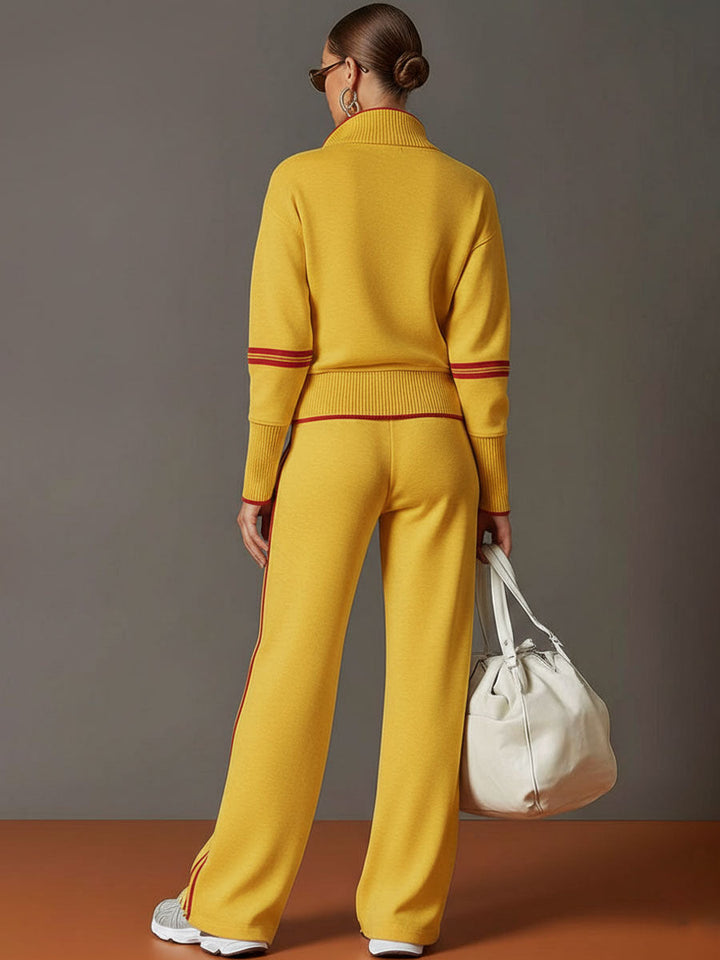 Jogging set dames | Half zip sweater loungewear met wijde broek