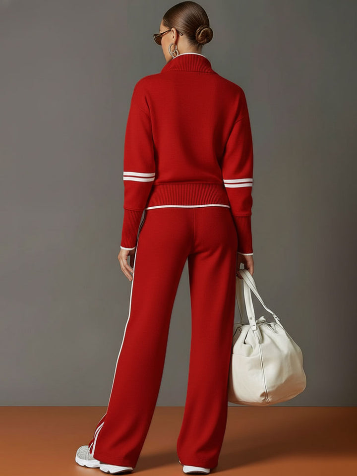 Jogging set dames | Half zip sweater loungewear met wijde broek