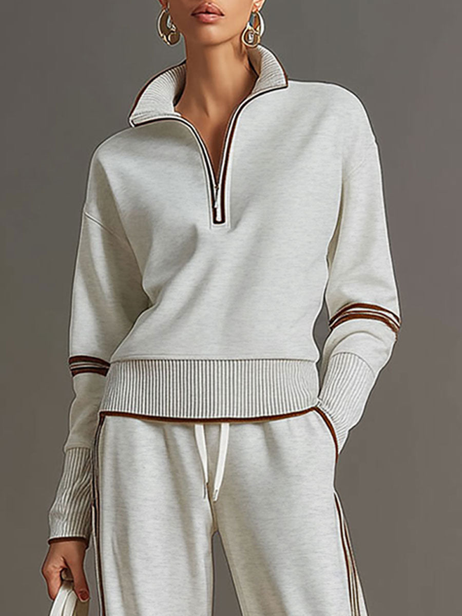 Jogging set dames | Half zip sweater loungewear met wijde broek