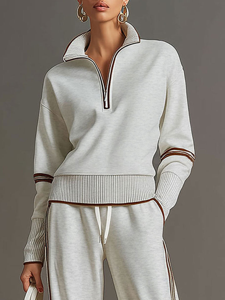 Jogging set dames | Half zip sweater loungewear met wijde broek
