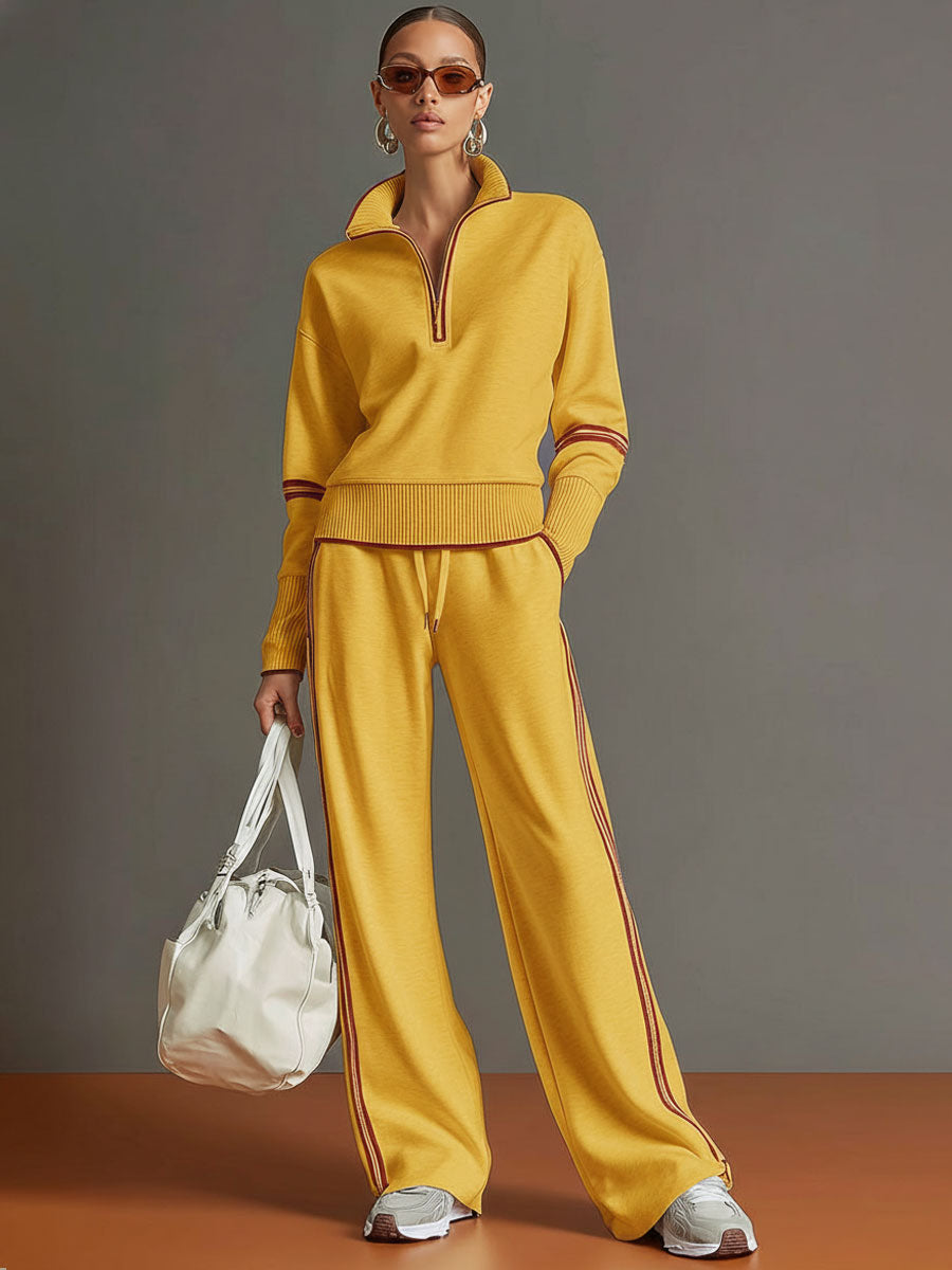Jogging set dames | Half zip sweater loungewear met wijde broek