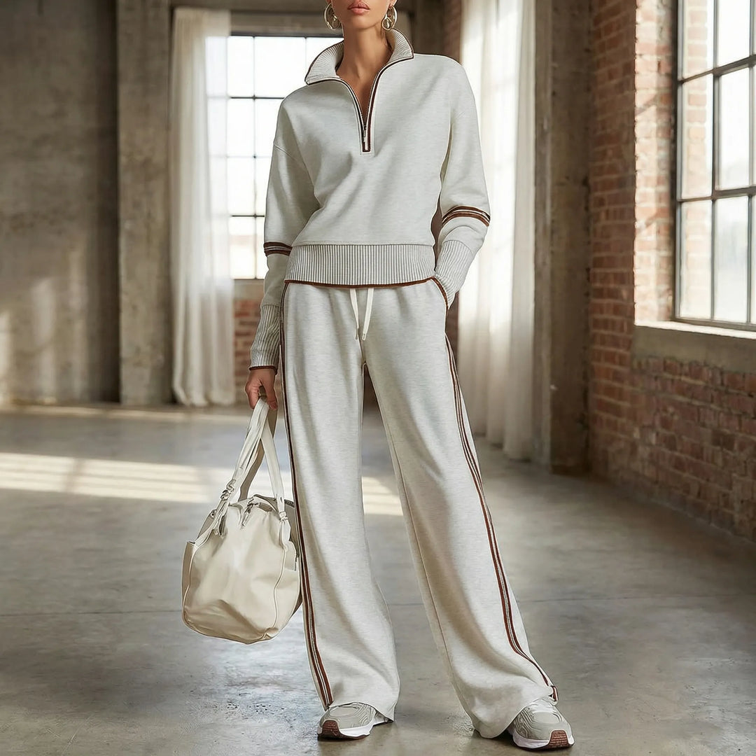 Jogging set dames | Half zip sweater loungewear met wijde broek