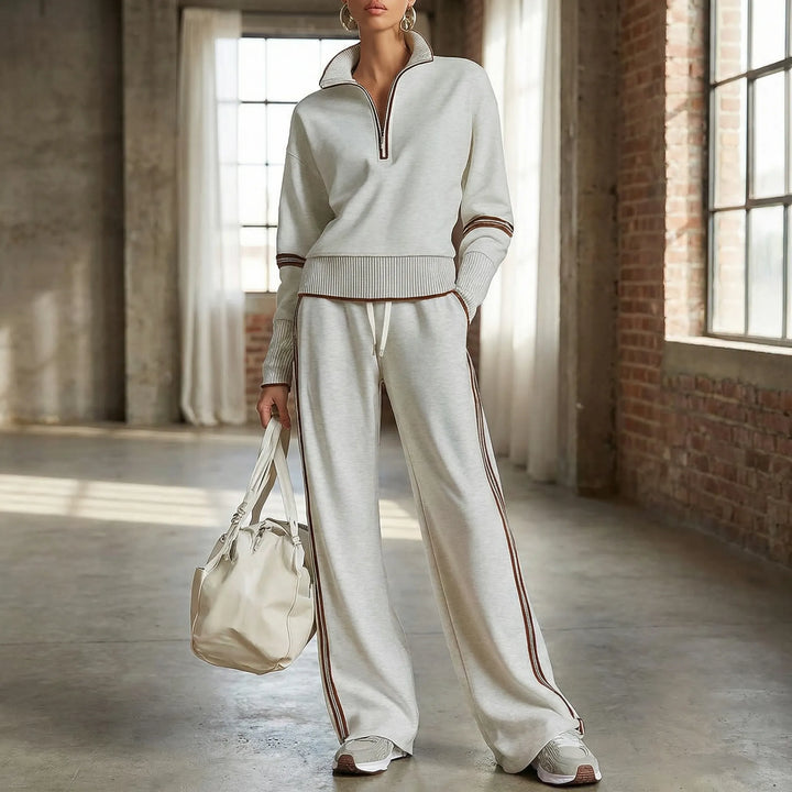 Jogging set dames | Half zip sweater loungewear met wijde broek