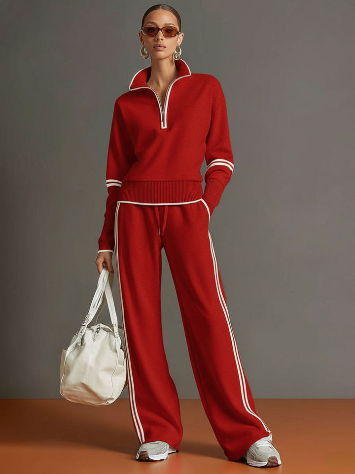 Jogging set dames | Half zip sweater loungewear met wijde broek