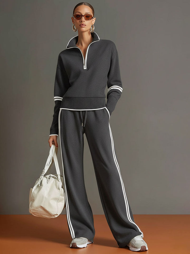 Jogging set dames | Half zip sweater loungewear met wijde broek