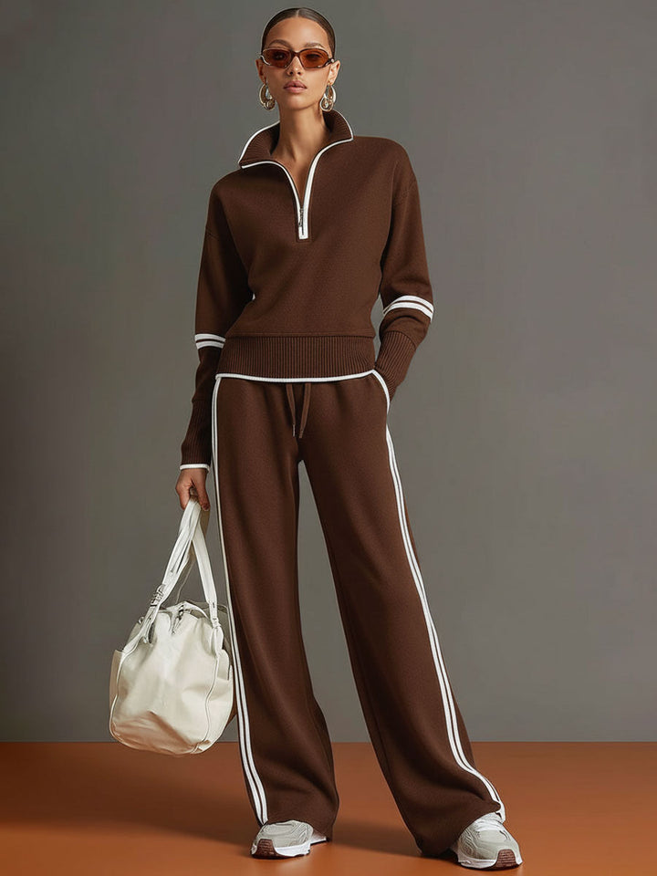 Jogging set dames | Half zip sweater loungewear met wijde broek