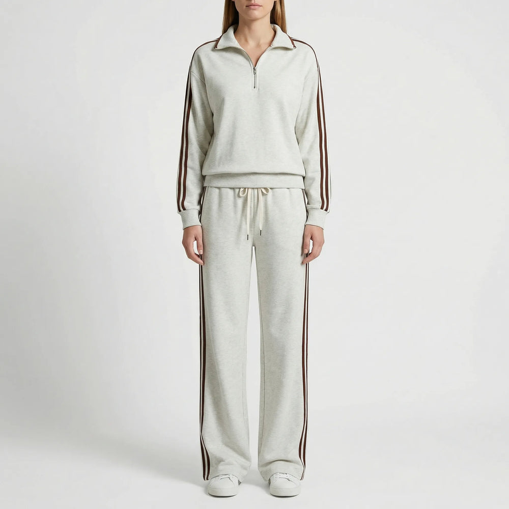 Jogging set dames | Half zip sweater loungewear met wijde broek