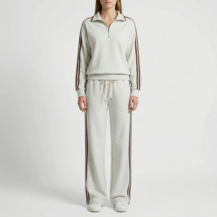 Jogging set dames | Half zip sweater loungewear met wijde broek