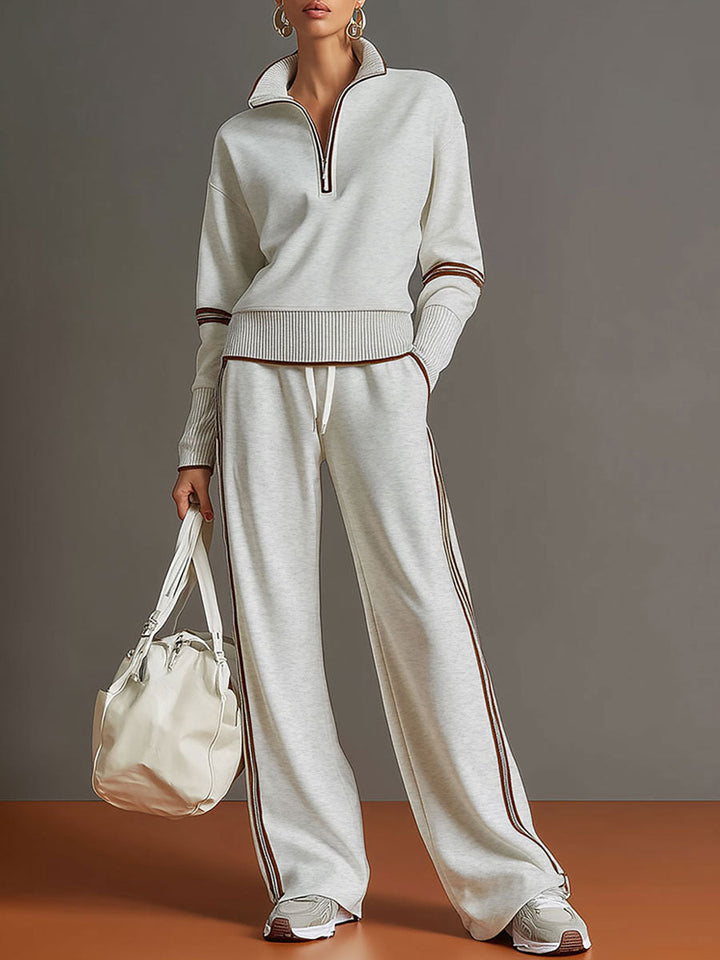 Jogging set dames | Half zip sweater loungewear met wijde broek