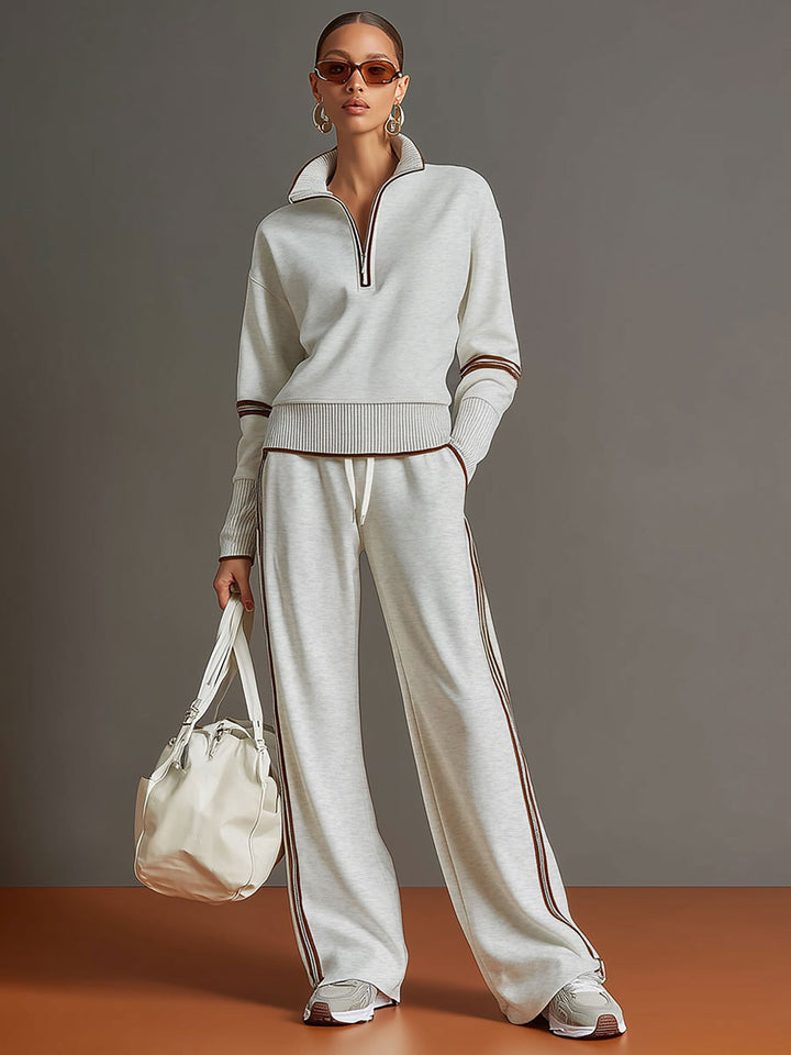 Jogging set dames | Half zip sweater loungewear met wijde broek