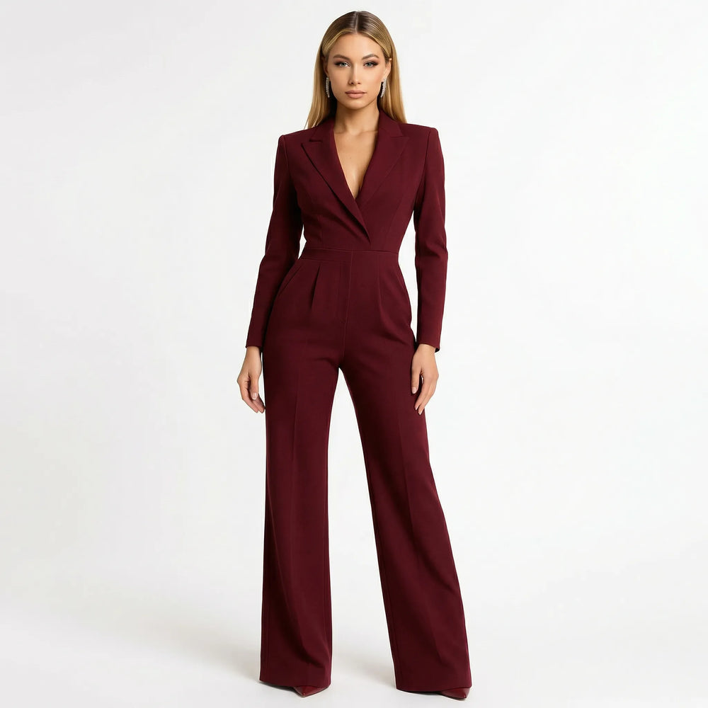 Jumpsuit dames | Blazer jumpsuit met v-hals en wide leg