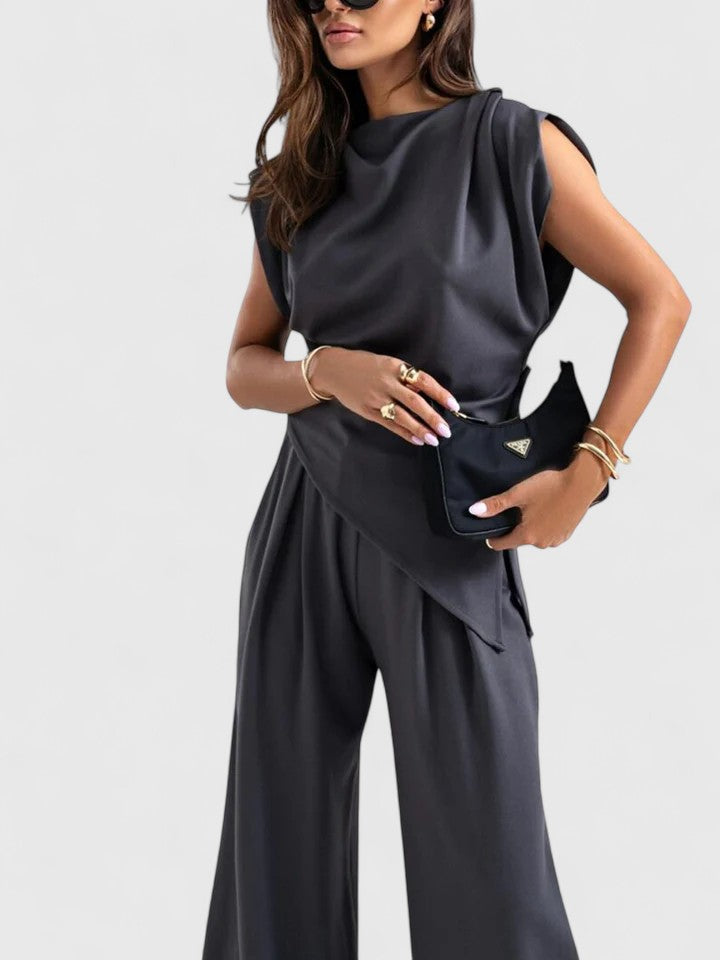 Jumpsuit dames | Elegante jumpsuit met wijde pijpen en plooidetail