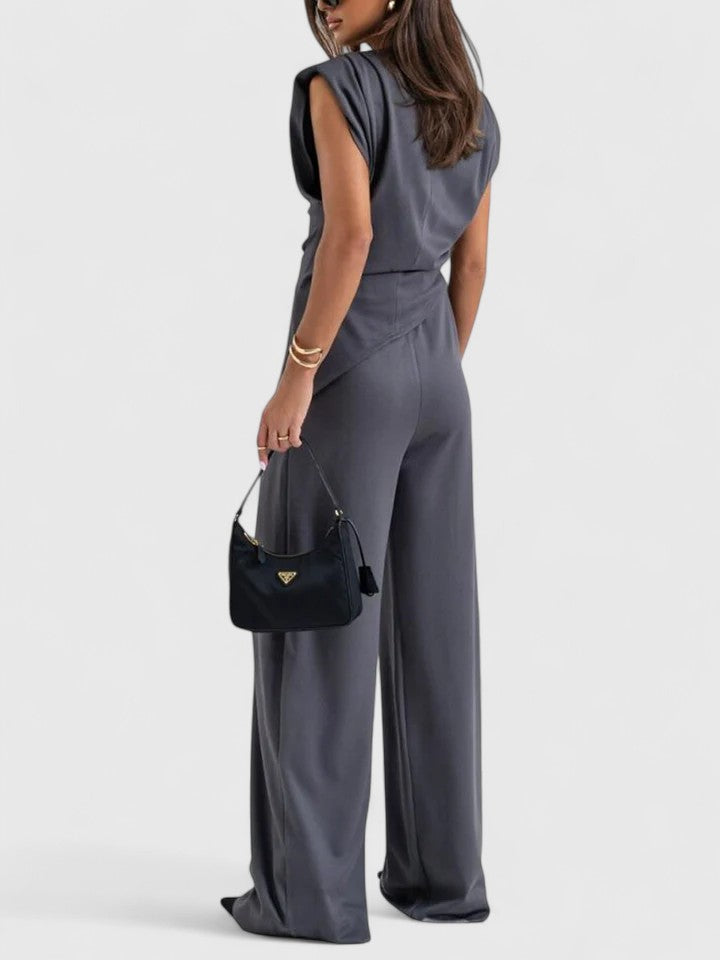 Jumpsuit dames | Elegante jumpsuit met wijde pijpen en plooidetail