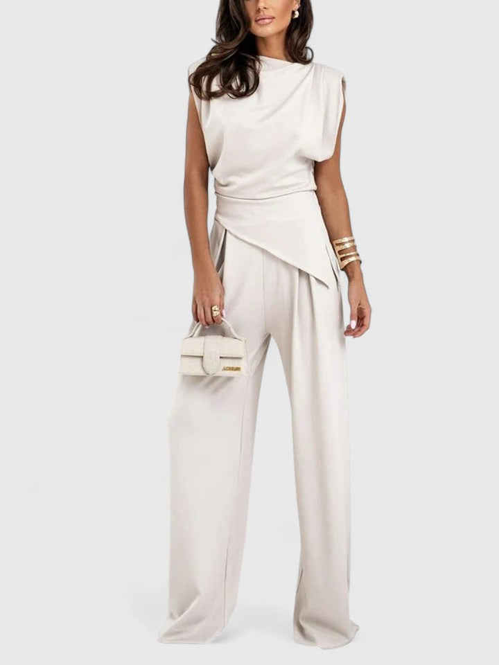 Jumpsuit dames | Elegante jumpsuit met wijde pijpen en plooidetail