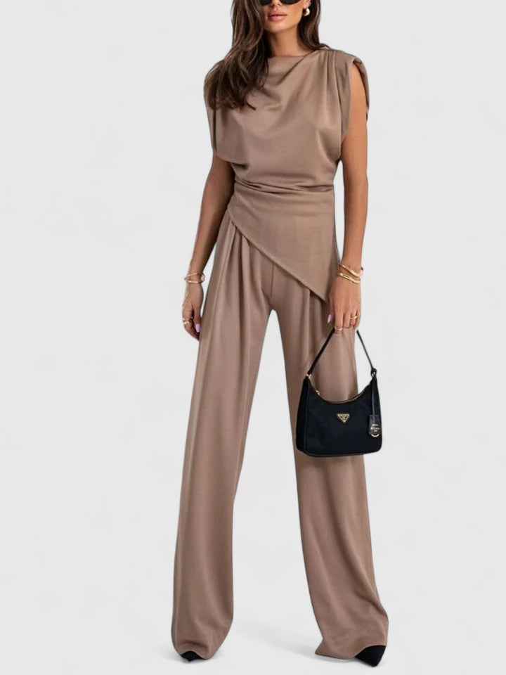 Jumpsuit dames | Elegante jumpsuit met wijde pijpen en plooidetail