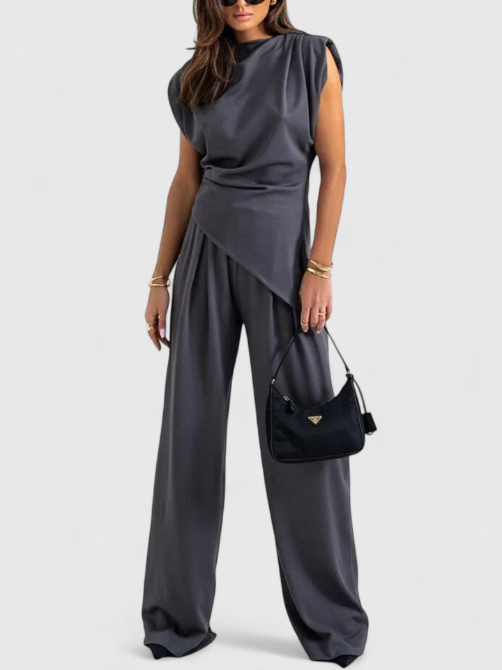 Jumpsuit dames | Elegante jumpsuit met wijde pijpen en plooidetail