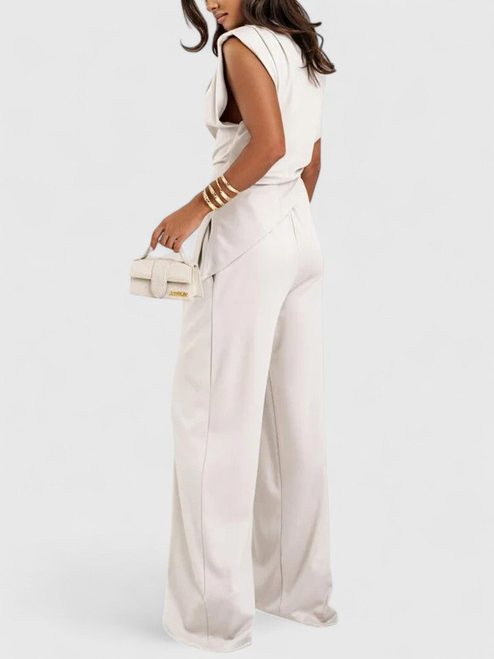 Jumpsuit dames | Elegante jumpsuit met wijde pijpen en plooidetail