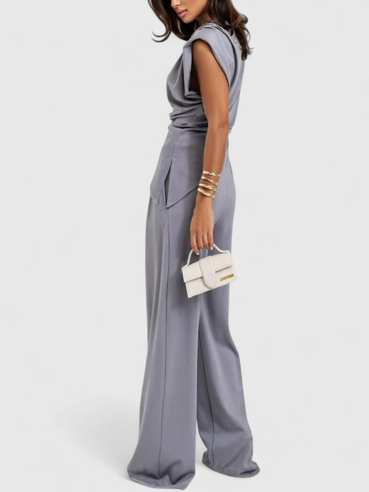 Jumpsuit dames | Elegante jumpsuit met wijde pijpen en plooidetail
